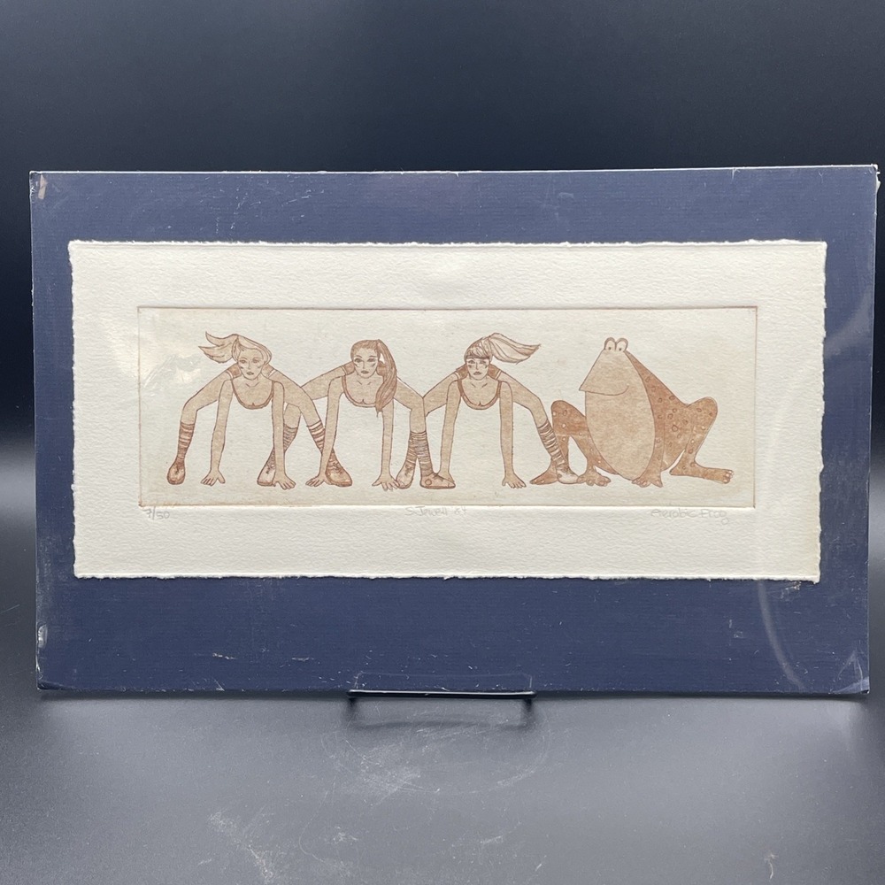 Sharon Jewell Aerobic Frog Etching 1984 Limited Edition‎ 7/50 Signed Humor Art